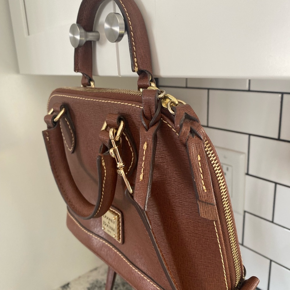 Dooney & Bourke Kirby Bitsy Bag Brown Leather Satchel Crossbody - Picture 3 of 9